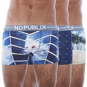 NO PUBLIK Lot de 3 Boxers Homme Microfibre BEACH Bleu Beige