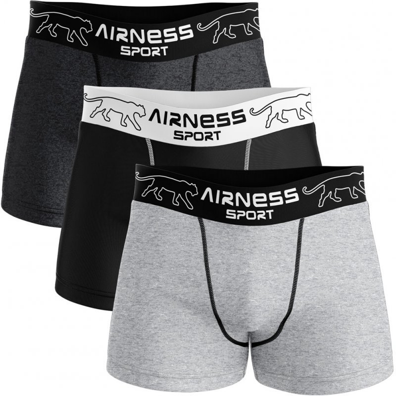 AIRNESS Lot de 3 Boxers Homme Coton AMIX SPORT Noir Gris
