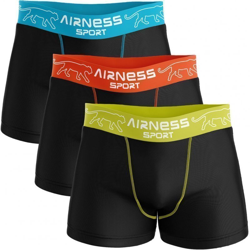 AIRNESS Lot de 3 Boxers Homme Coton AMIX SPORT Noir Multicolore