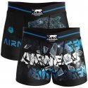 AIRNESS Lot de 2 Boxers Homme Microfibre BREAK THE GLASS Noir Bleu