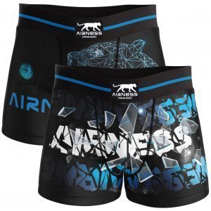 AIRNESS 2 Boxers Homme Microfibre BREAK THE GLASS Noir Bleu