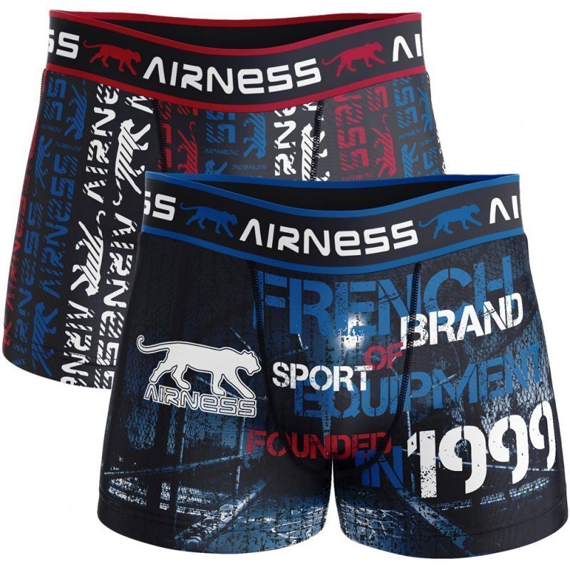 AIRNESS 2 Boxers Homme Microfibre FRENCH BRAND Noir Bleu Rouge