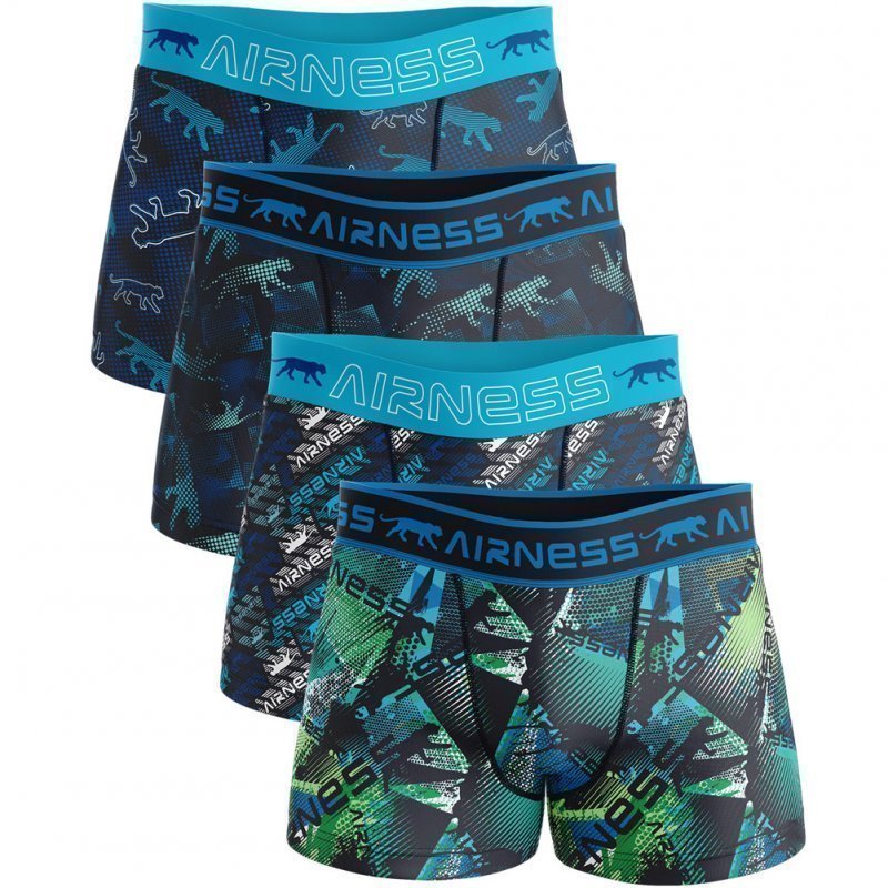 AIRNESS Lot de 4 Boxers Homme Microfibre WINDWARD Bleu Noir