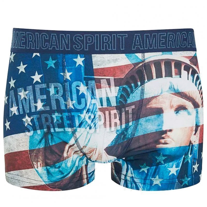 TWINDAY Boxer Homme Microfibre AMERICAN SPIRIT Bleu Blanc Rouge