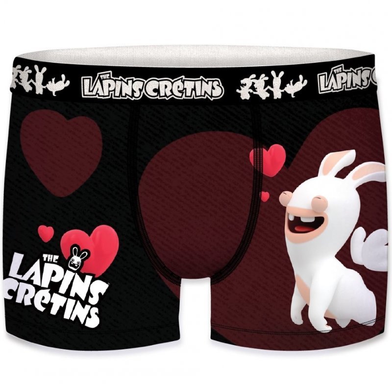 LAPINS CRETINS Boxer Homme Microfibre LOV Noir Rouge