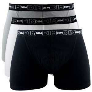 DIM Lot 3 Boxers Homme Coton STRETCH Noir Blanc Gris