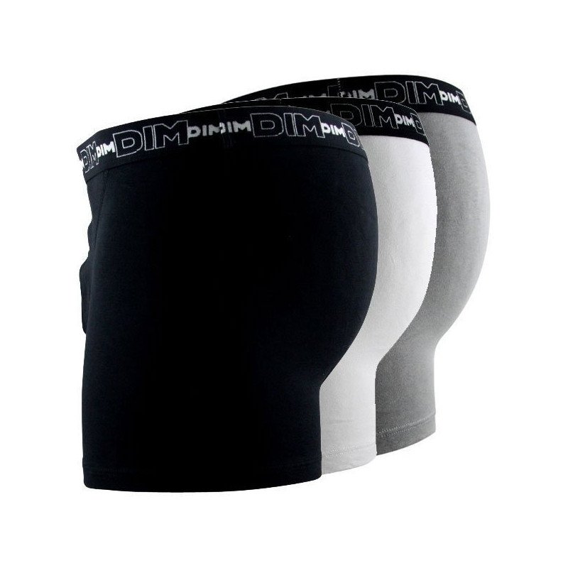 DIM Lot 3 Boxers Homme Coton STRETCH Noir Blanc Gris