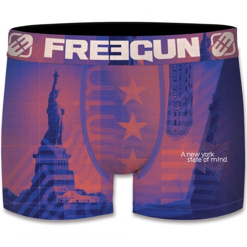 FREEGUN Boxer Homme Microfibre NYC Rouge Bleu