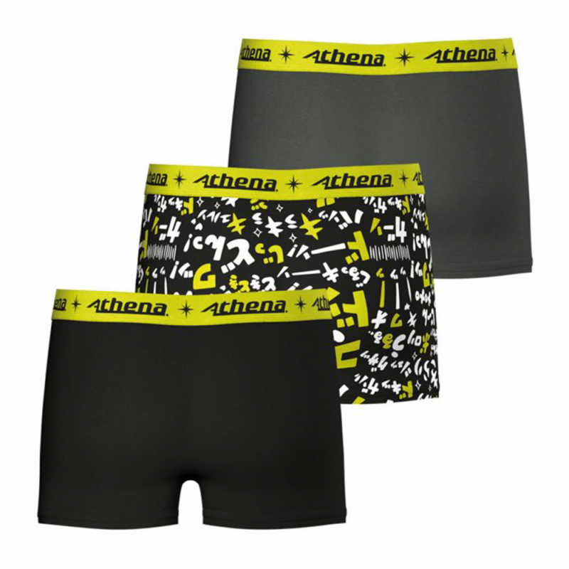 LOT DE 3 Boxer Sous-vêtements Garçon TRIO POP Noir et Gris