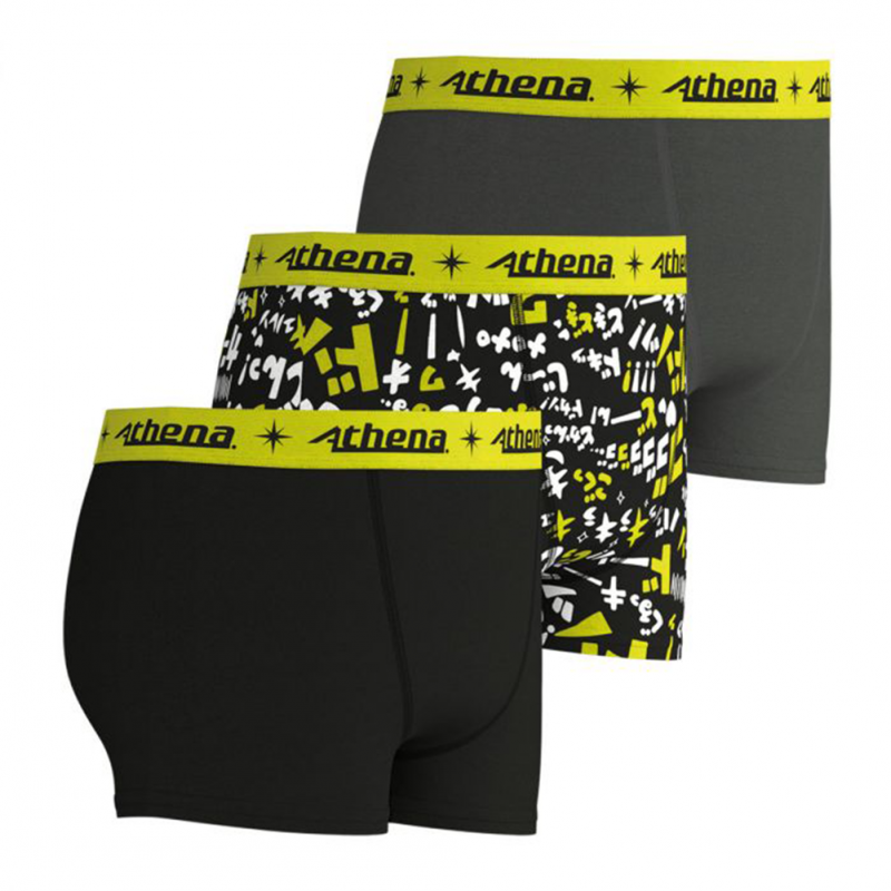 LOT DE 3 Boxer Sous-vêtements Garçon TRIO POP Noir et Gris