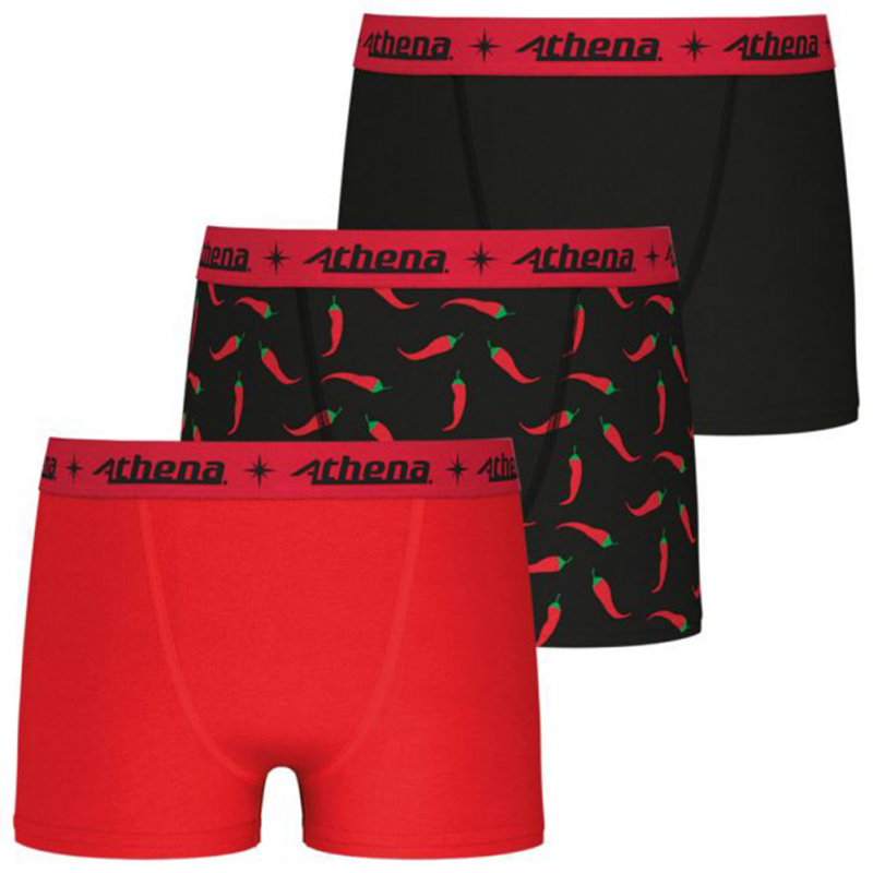 ATHENA Lot de 3 Boxers Garçon Coton ECOPACK TRIO POP Rouge Noir