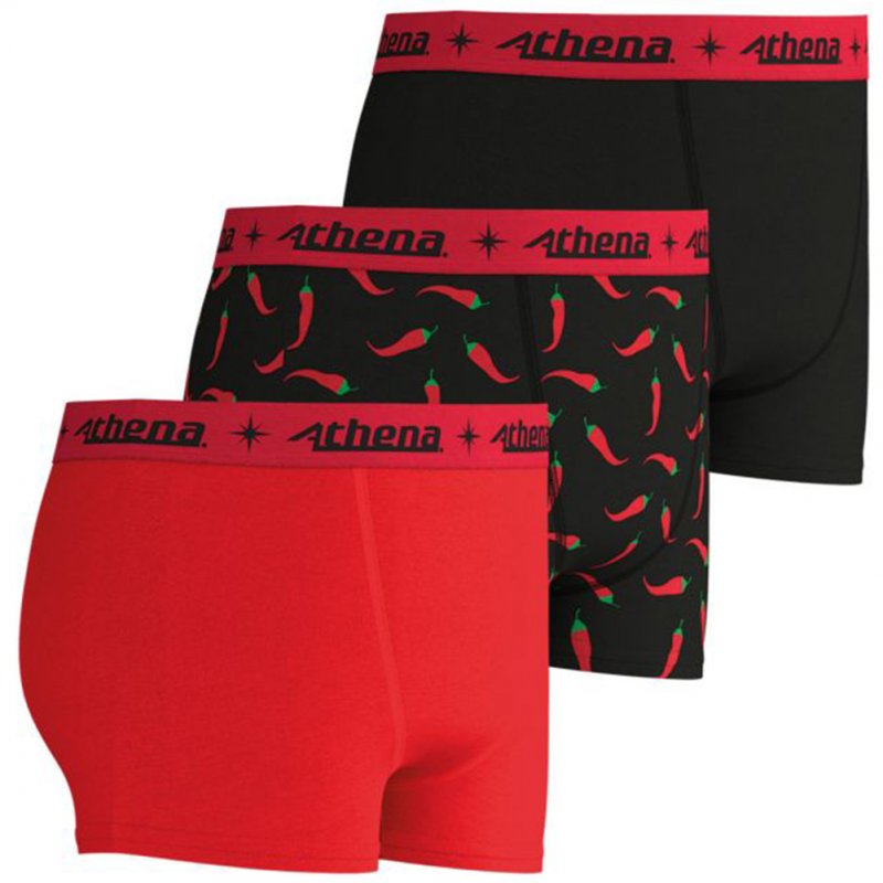 ATHENA Lot de 3 Boxers Garçon Coton ECOPACK TRIO POP Rouge Noir