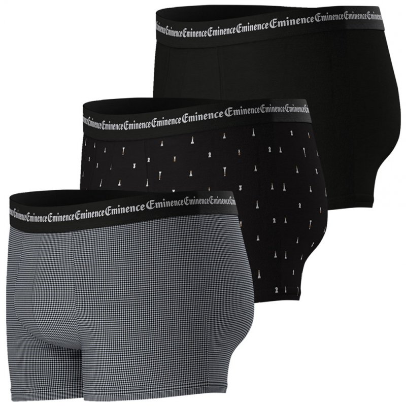 EMINENCE Lot de 3 Boxers Homme Coton BUSINESSPRINT Damier Echec Noir