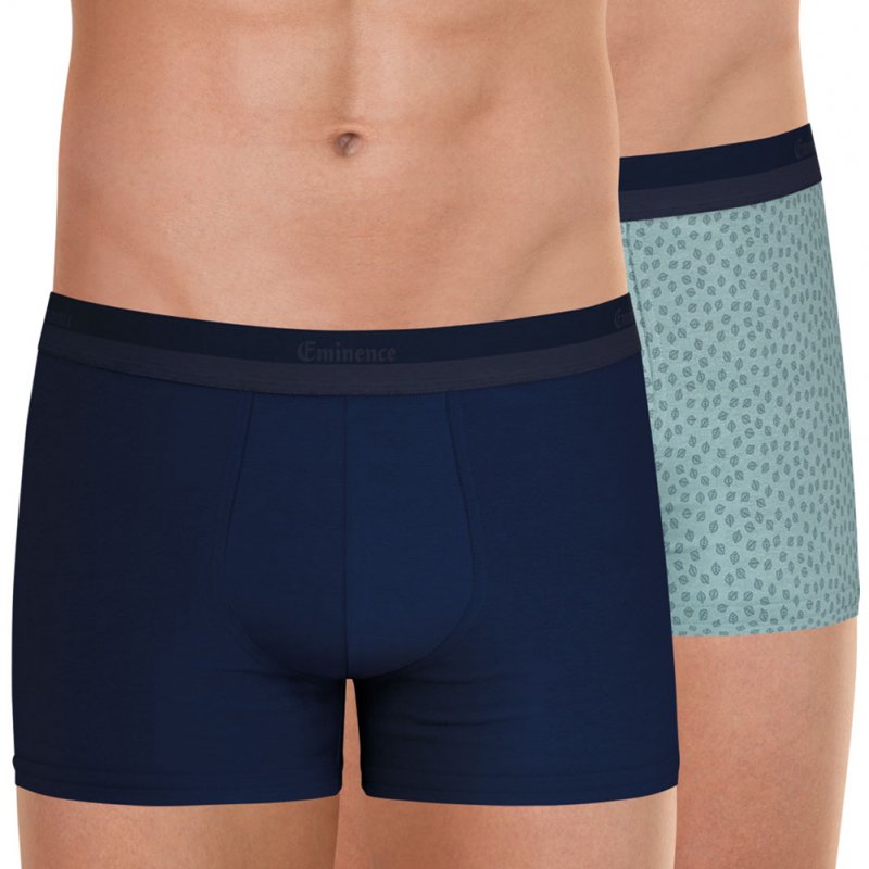 EMINENCE 2 Boxers Homme Coton Bio EDITION Marine Feuille vert