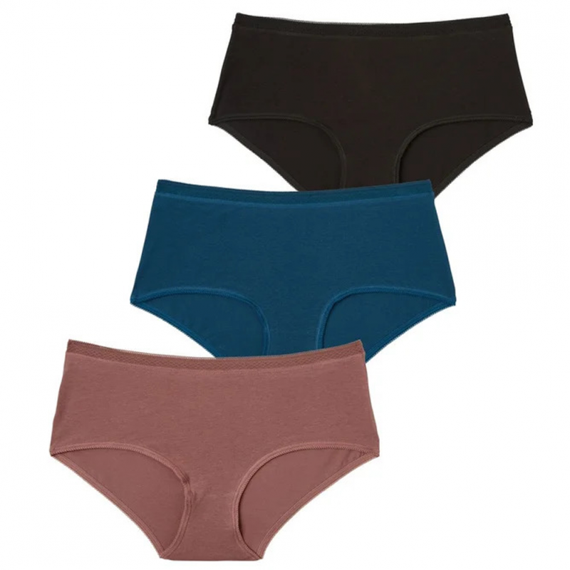 ATHENA Lot de 3 Boxers Femme Coton ECOPACK Noir Taupe Bleu