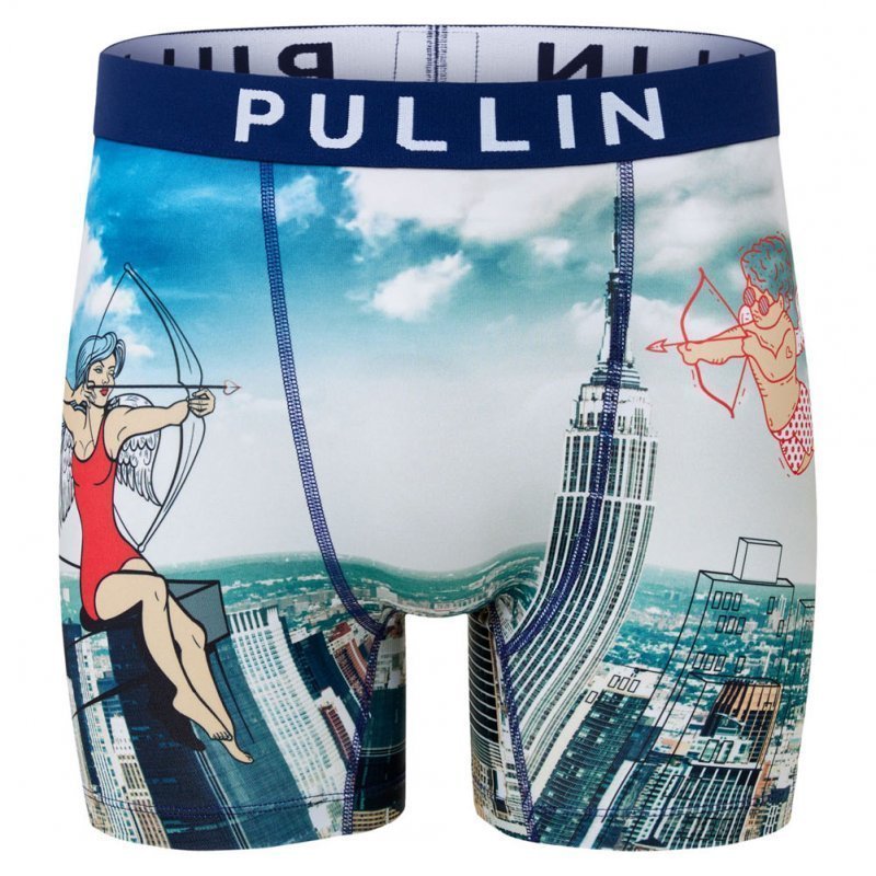 PULL IN Boxer Long Homme Microfibre BATTLENYC Bleu Blanc