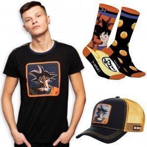 DRAGON BALL Z Pack T-shirt Homme Casquette Homme et Chaussettes Homme GOKU Noir Orange CAPSLAB