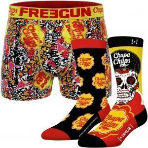 CHUPA CHUPS Pack Boxer Homme et Chaussettes Homme LOGO Noir Jaune Rouge FREEGUN