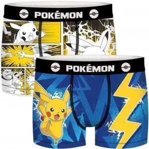 POKEMON Pack 2 Boxers Microfibre Garçon PIKACHU Noir Jaune Bleu