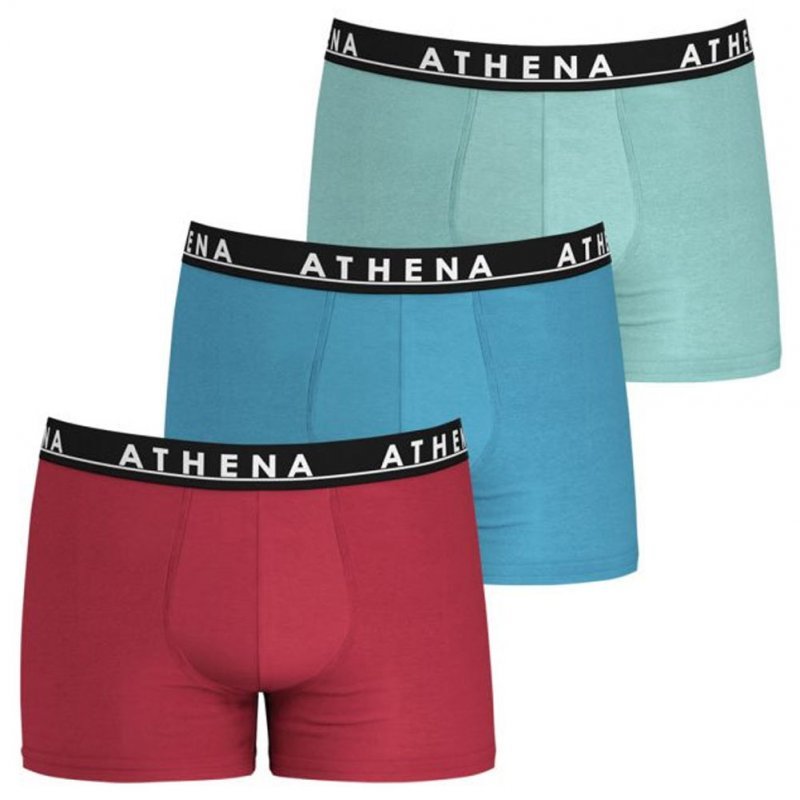 ATHENA Lot de 3 Boxers Homme Coton EASY COLOR Rouge Bleu Lago