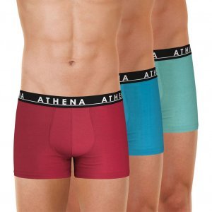 ATHENA Lot de 3 Boxers Homme Coton EASY COLOR Rouge Bleu Lago