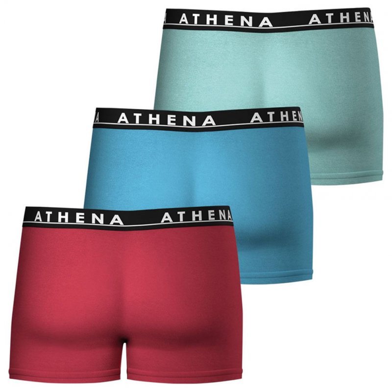 ATHENA Lot de 3 Boxers Homme Coton EASY COLOR Rouge Bleu Lago