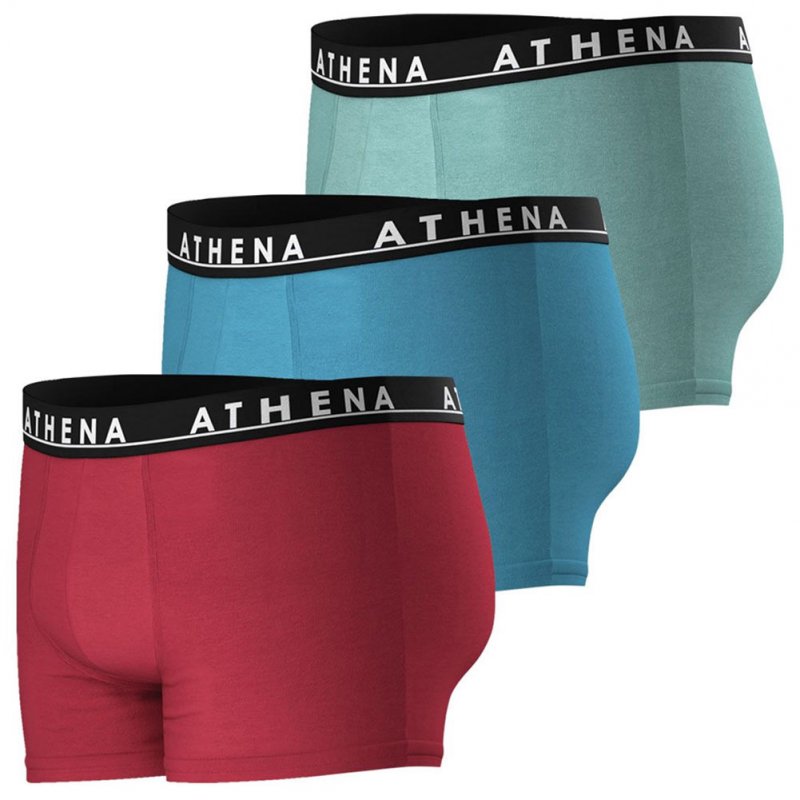 ATHENA Lot de 3 Boxers Homme Coton EASY COLOR Rouge Bleu Lago