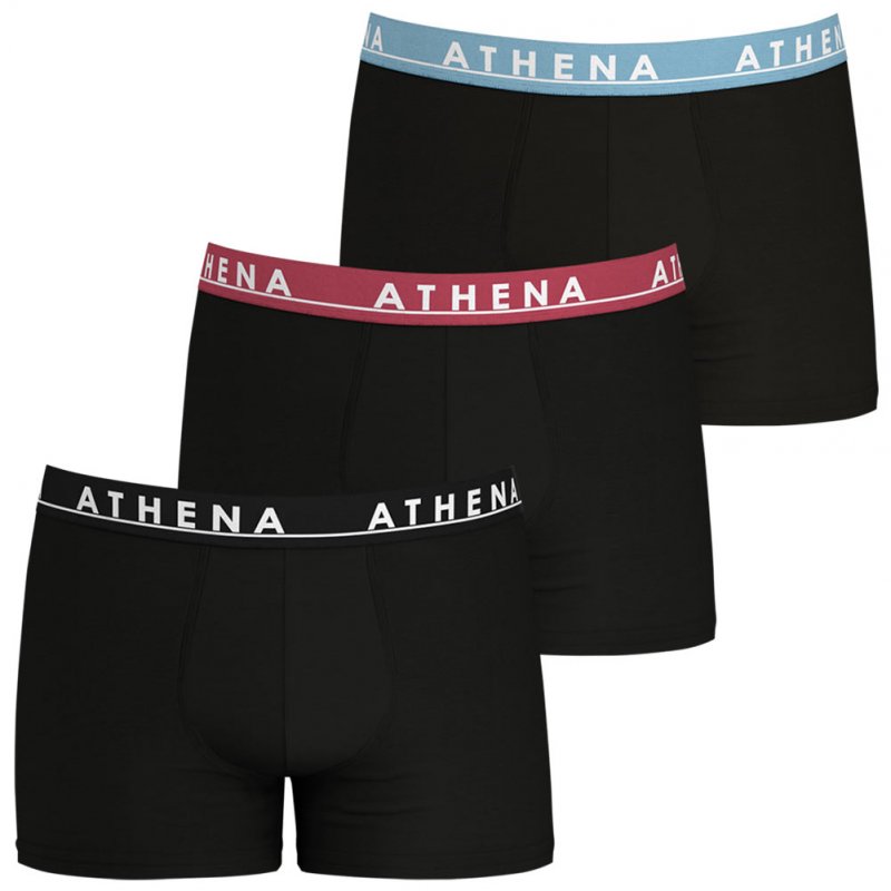 ATHENA Lot de 3 Boxers Homme Coton EASY COLOR Noir