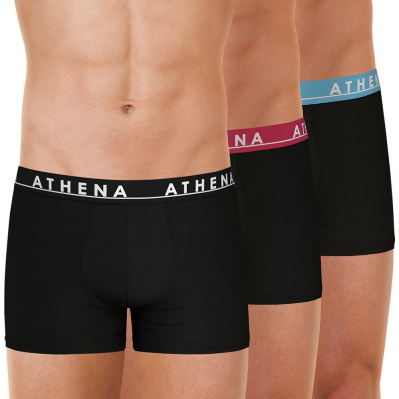 ATHENA Lot de 3 Boxers Homme Coton EASY COLOR Noir