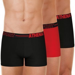 ATHENA Lot de 3 Boxers Homme Microfibre ECO PACK SPORT Noir Rouge