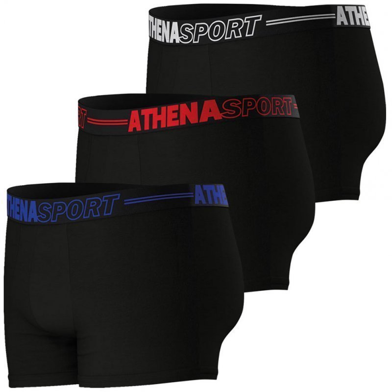 ATHENA Lot de 3 Boxers Homme Microfibre ECO PACK SPORT Noir Bleu Rouge Blanc