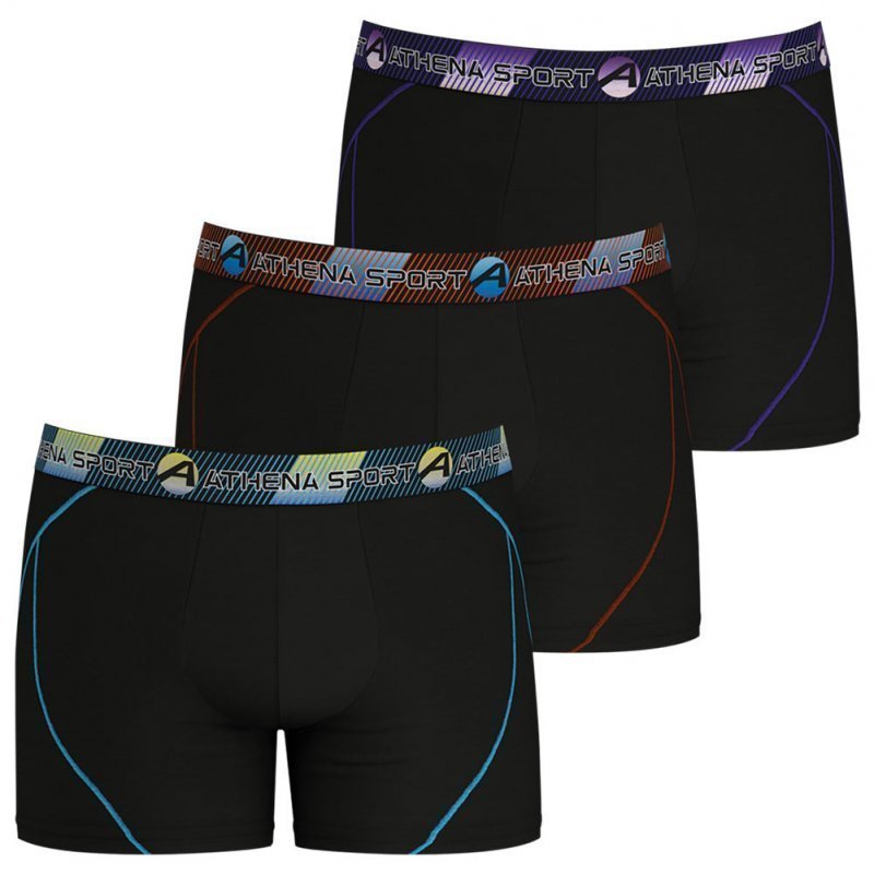 ATHENA Lot de 3 Boxers Long Homme Microfibre TRAINING DRY Noir Multicolore