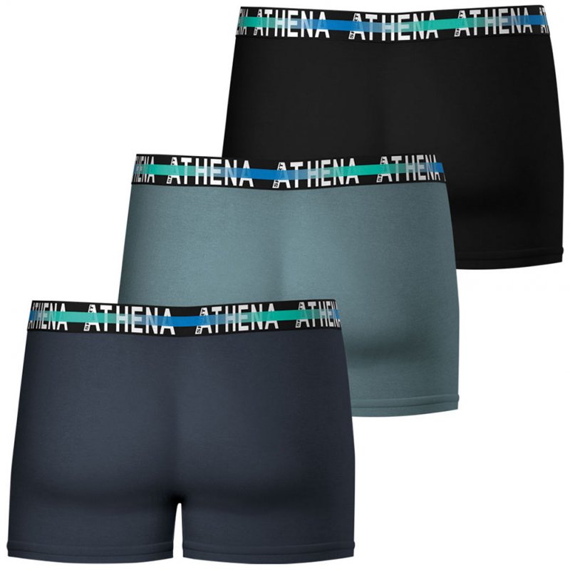ATHENA 3 Boxers Homme Coton ENDURANCE 24H Bleu jean Gris Noir