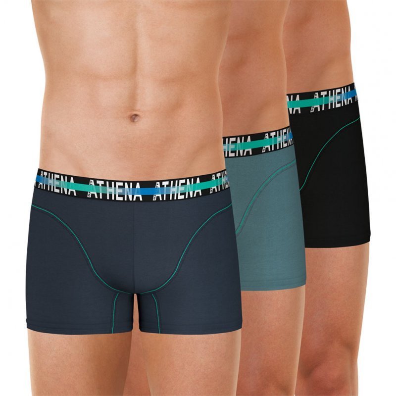 ATHENA Lot de 3 Boxers Homme Coton ENDURANCE 24H Bleu jean Gris Noir