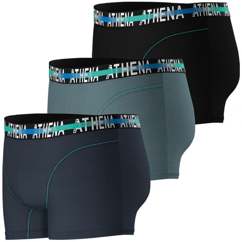 ATHENA Lot de 3 Boxers Homme Coton ENDURANCE 24H Bleu jean Gris Noir