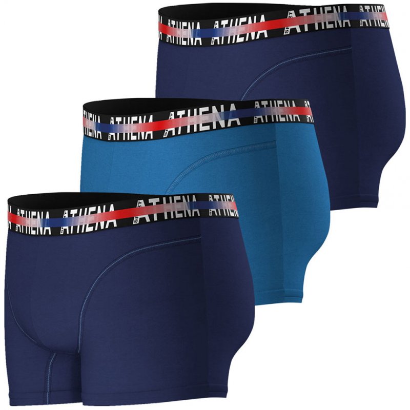 ATHENA Lot de 3 Boxers Homme Coton ENDURANCE 24H Marine Bleu