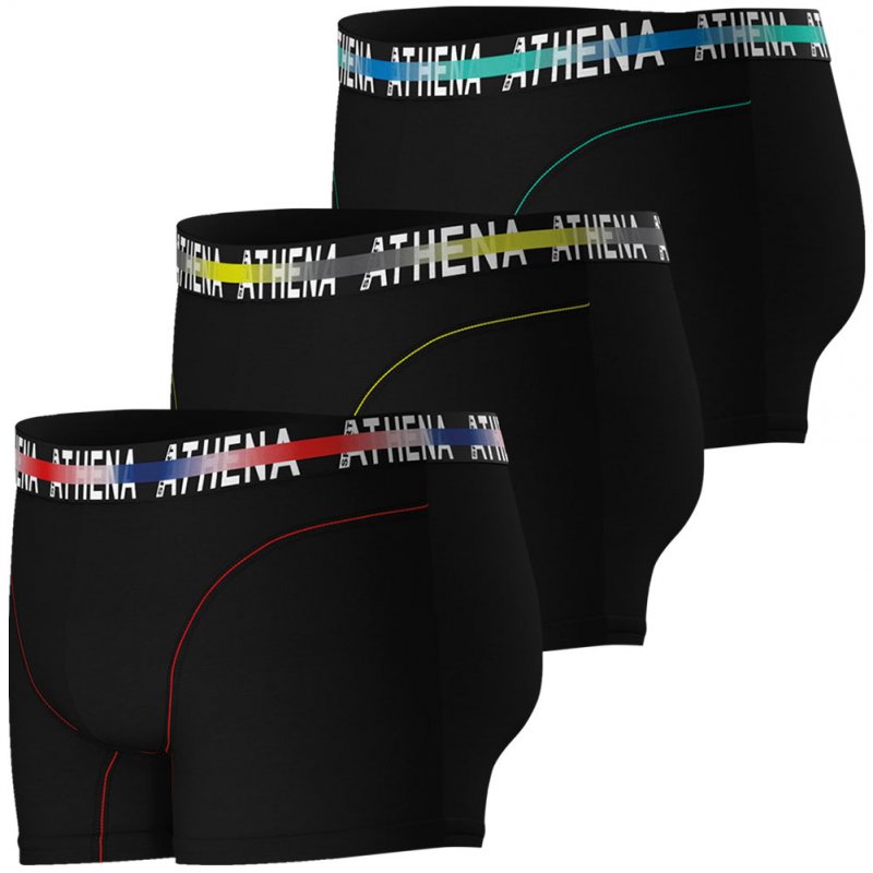 ATHENA Lot de 3 Boxers Homme Coton ENDURANCE 24H Noir Rouge, Jaune Vert