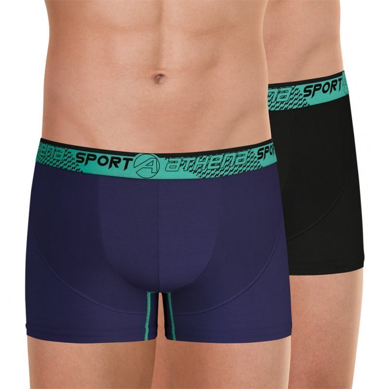 ATHENA Lot de 2 Boxers Homme Microfibre RUNNING Noir Marine Vert