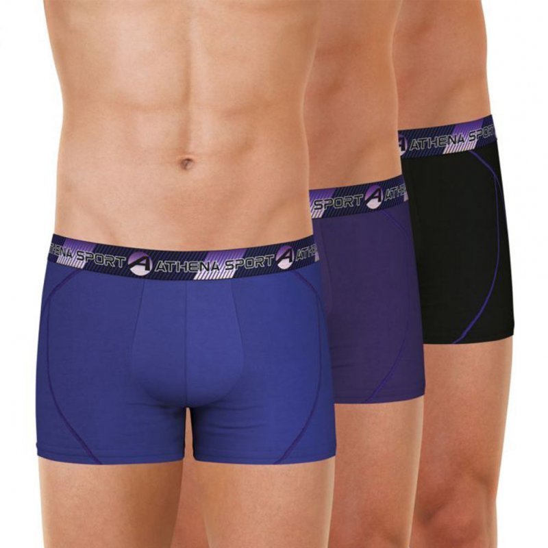 ATHENA Lot de 3 Boxers Homme Microfibre TRAINING DRY Bleu Violet Noir