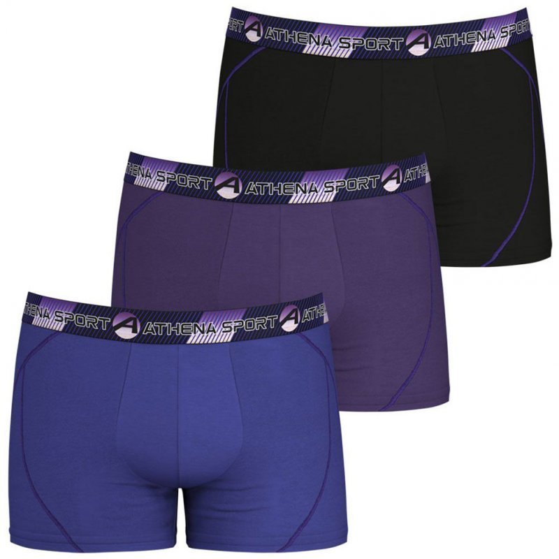 ATHENA Lot de 3 Boxers Homme Microfibre TRAINING DRY Bleu Violet Noir