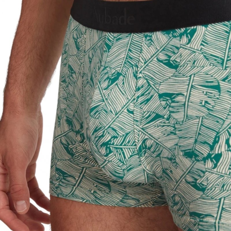 AUBADEMEN Boxer Homme Coton Modal GREP Vert Blanc