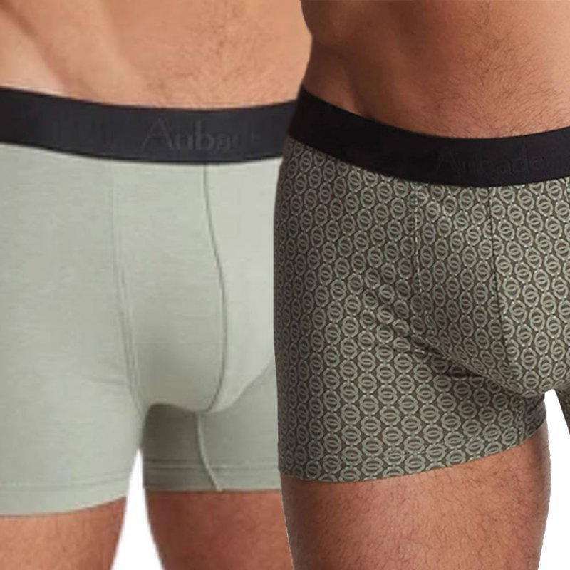 AUBADEMEN Lot de 2 Boxers Homme Coton Modal DUO MEKA Vert Noir