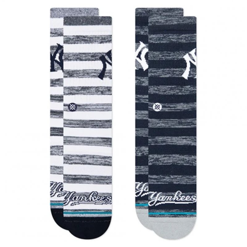 STANCE Lot de 2 paires de Chaussettes Homme Coton YANKEES TWIST 2 PACK Gris Blanc MLB