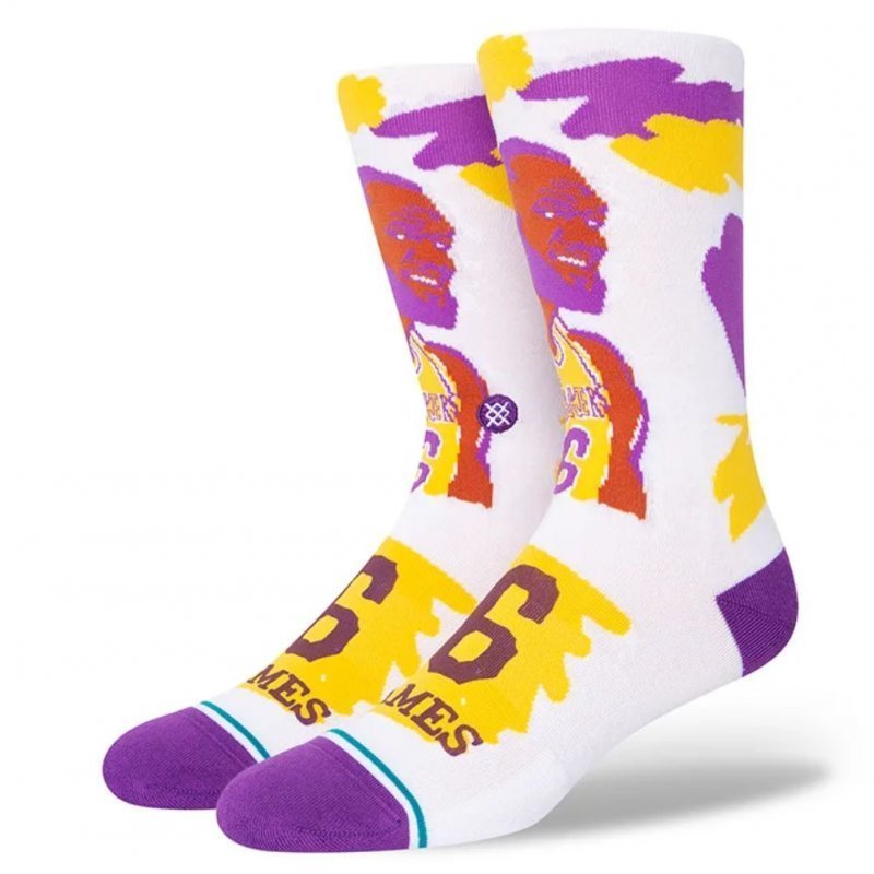 STANCE Chaussettes Homme Coton PAINT LEBRON Blanc Jaune Violet  NBA