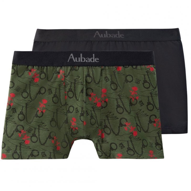 AUBADEMEN Lot de 2 Boxers Homme Coton Modal DUO HANK Vert Noir