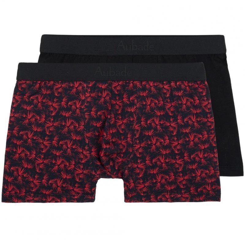 AUBADEMEN Lot de 2 Boxers Homme Coton Modal DUO BAMO Rouge Noir