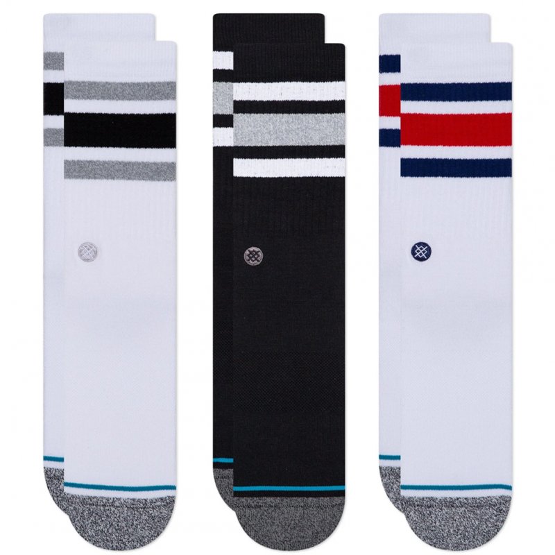 STANCE Lot de 3 paires de Chaussettes Homme Coton THE BOYD 3 PACK Blanc Noir