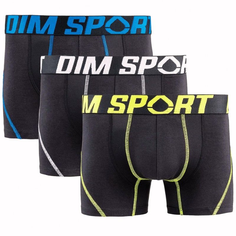 DIM Lot de 3 Boxers Homme Coton STRETCHSPORT Noir