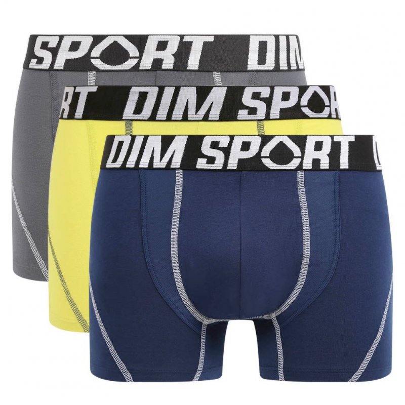 DIM Lot de 3 Boxers Homme Coton STRETCHSPORT Gris granit Bleu berlin Vert tilleul