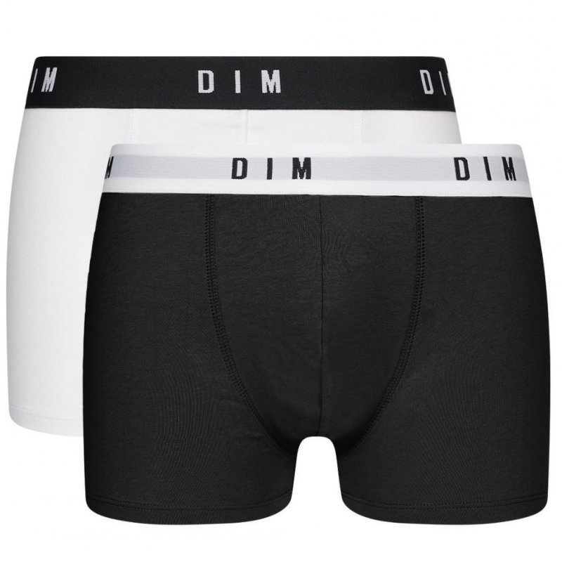 DIM Lot de 2 Boxers Homme Coton STRETCH Noir Blanc